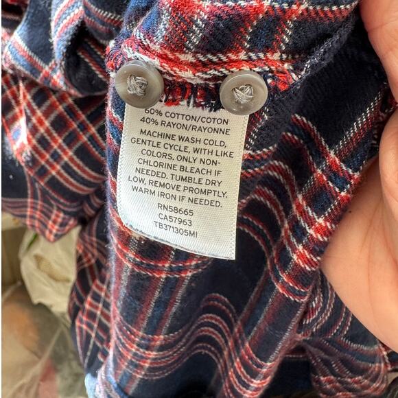 Treasure & Bond Navy Red White Plaid Collared Button Down Boyfriend Shirt L - Picture 9 of 12